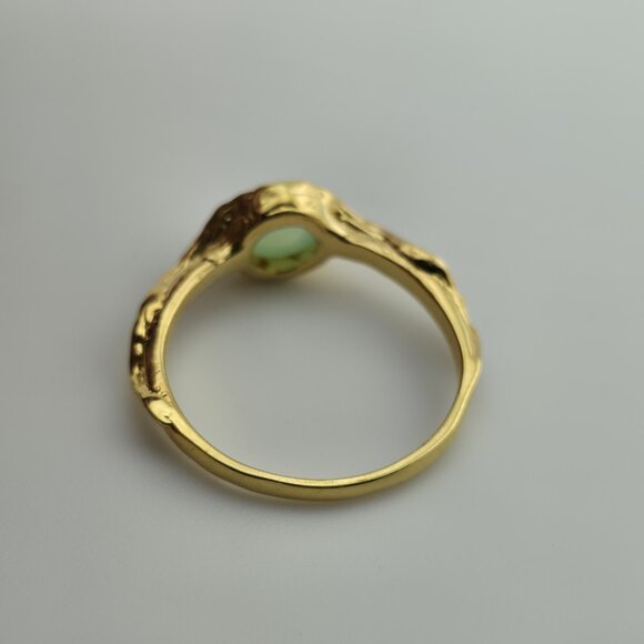 925 Sterling Silver Natural Chrysoprase Ring Size 6.5 Gold Tone Ornate Cabochon - Picture 10 of 11